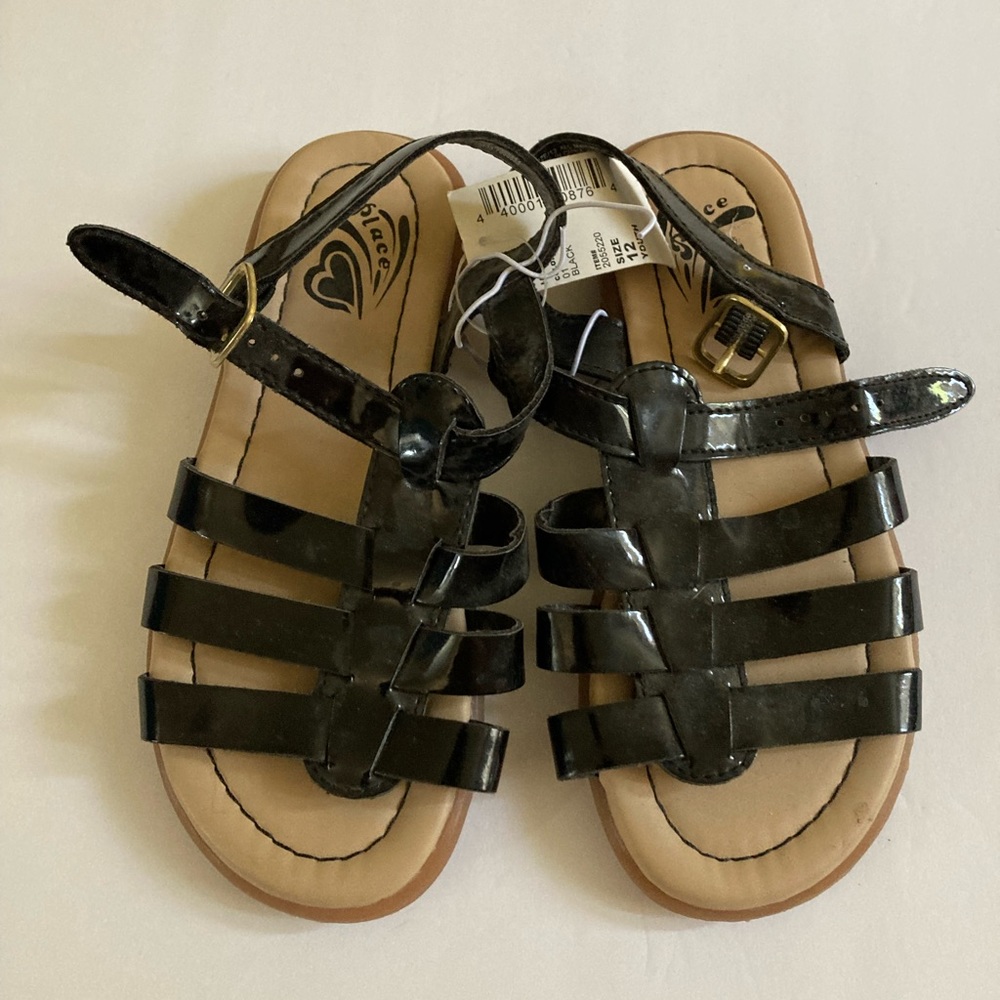 *Children’s Place New Strappy Black Faux Patent Leather Gladiator Sandals #H
